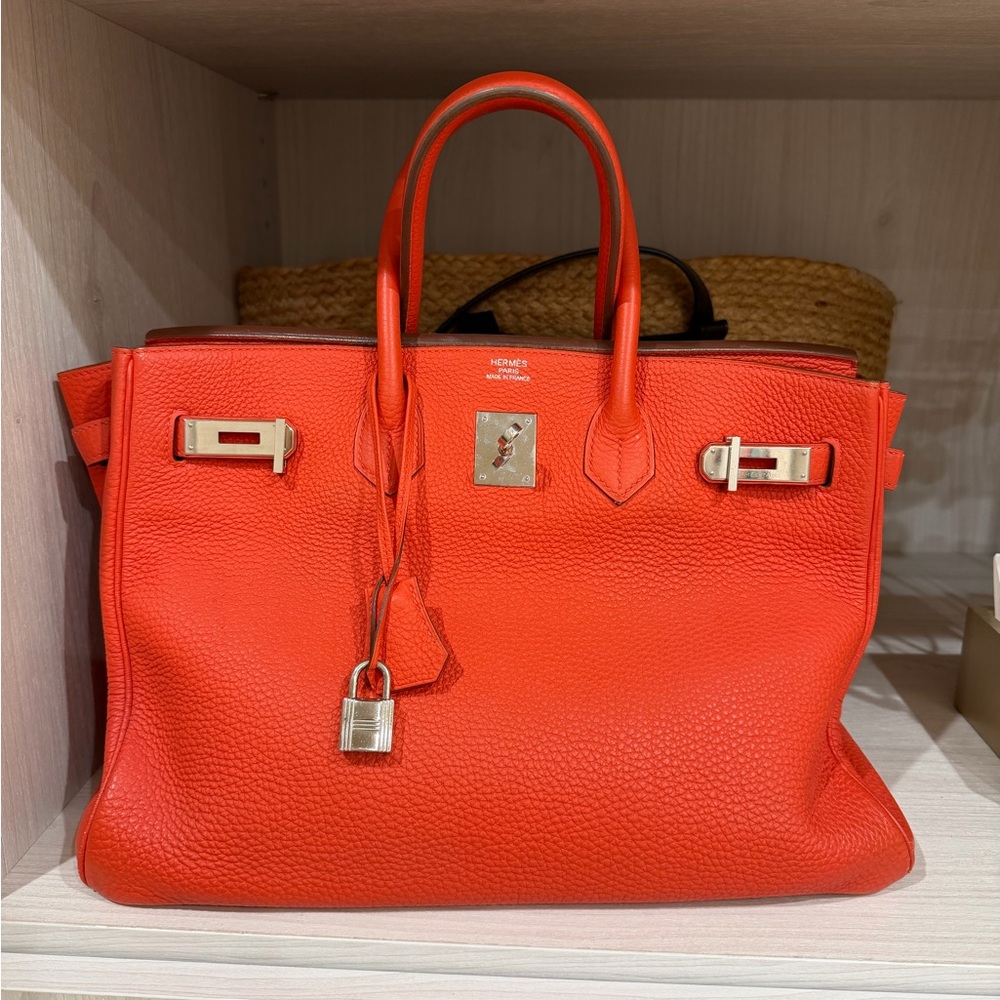 Hermes Orange/Red Togo 35 Birkin Bag